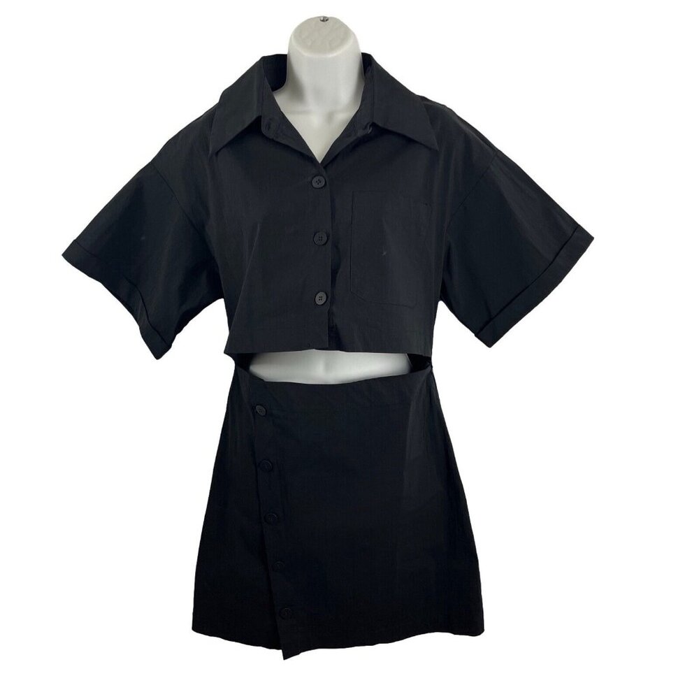 Urban Revivo NWT Black Dress Womens Size L Cut-Out Cotton Preppy